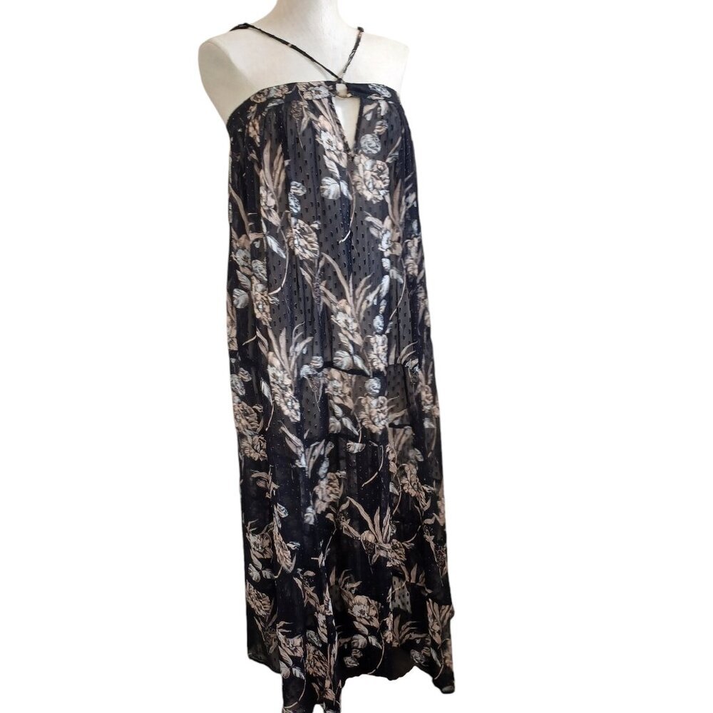 by Anthropologie Black Motif‎ Maxi Dress Semi Sheer Strappy Floral Womens XS NEW